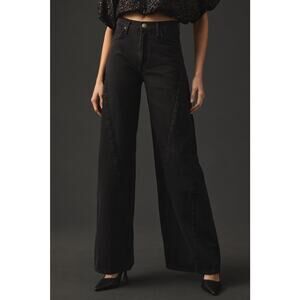 NWT rag & bone Sofie Splice High Rise Jeans Clean Highland Relaxed Fit Black 24